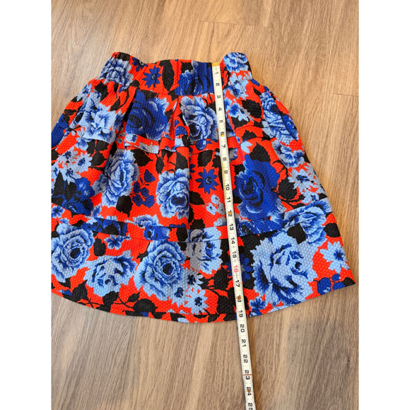 Womens HD in Paris Mini Skirt XS Red Blue Floral Retro Artsy Cottagecore Romanti - Picture 8 of 13